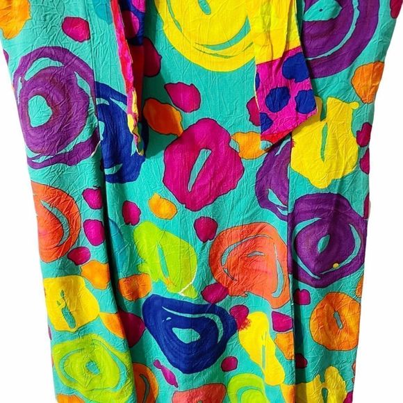 Sz 7 Vintage Colorful Rainbow Tie Front Dress Hawaiian Jams World Crushed Rayon - Picture 5 of 8